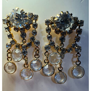Unbranded wedding/party Clear crystal & rhinestone Goldtone chandelier earrings